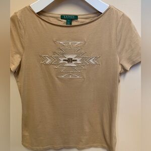 Lauren Ralph Lauren Southwest Style Beaded Tee Shirt Size S
